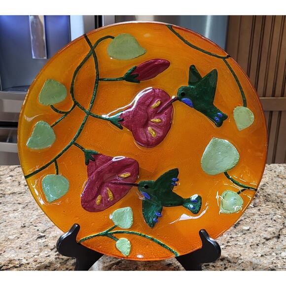 Morocco Style 12" Plate With Hummingbirds & Trumpet Flowers - Picture 2 of 9